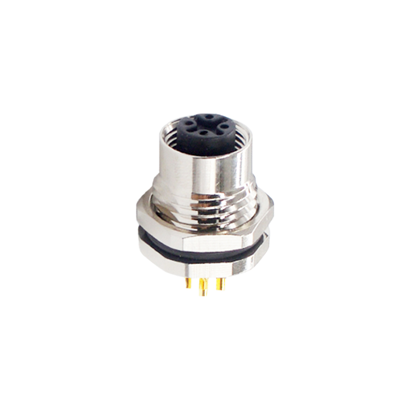 M12 3pins A code female straight front panel mount connector PG9 thread,unshielded,solder,brass with nickel plated shell